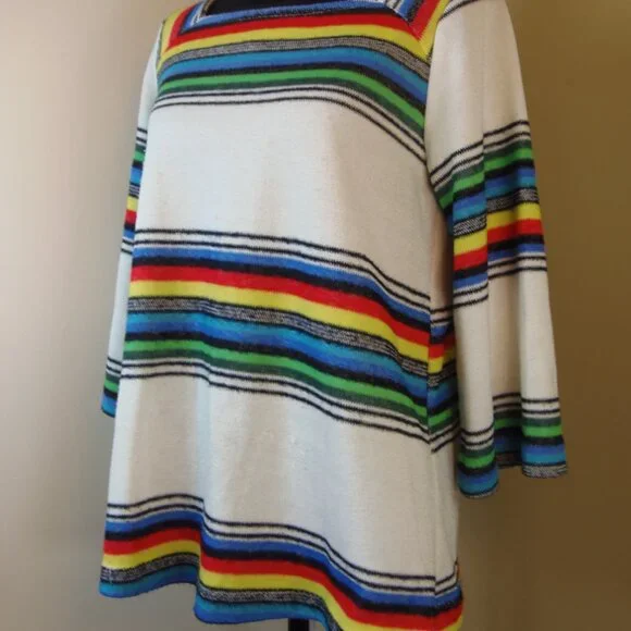 Vintage Union Made Sears Sz Med Rainbow Striped Square Neck Tunic - Picture 9 of 9